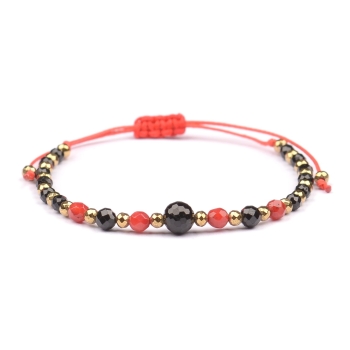 Bransoletka celebrytka czarny TURMALIN KORAL HEMATYT ochrona i spokój